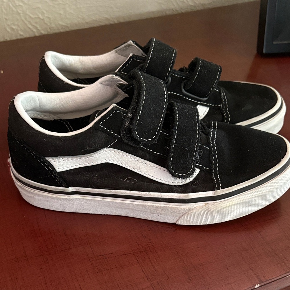 Vans Kids Black and White Velcro Sneakers